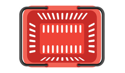 Red plastic basket with white ventilation holes and black border on pure