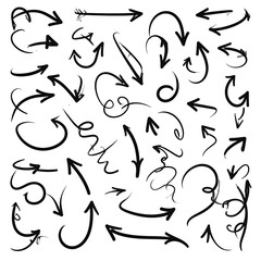 Assortment of hand-drawn, black arrows pointing in diverse directions