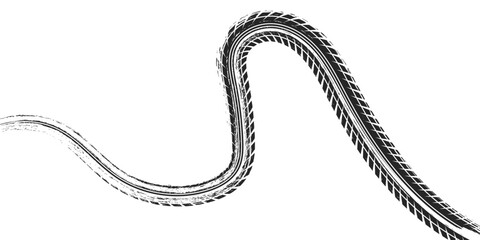 Black tire marks on road, Black rubber tire marks and tread marks, Tire trace track wheels texture and background. © Nur