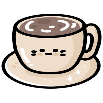 Cute Coffee Cup on Saucer with Smiling Face Illustration