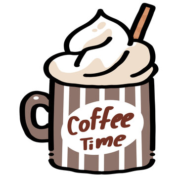 Coffee Mug with Whipped Cream and Coffee Time Text Illustration