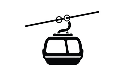 A black silhouette of a cable car or gondola lift cabin suspended from a cable © Thysl2000