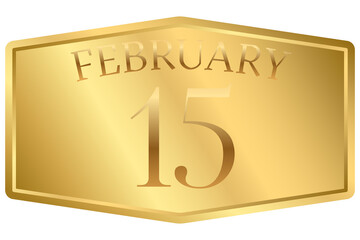 15 February calendar single day, week vector, illustration icon. golden and white color background calendar page vector for of the month February 15