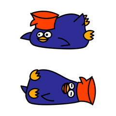  しょうゆ差しのペンギンのキャラクター 腹這いと仰向け 2ポーズ