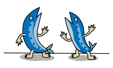 シュールで陽気なイワシのポーズセット 魚のキャラクター