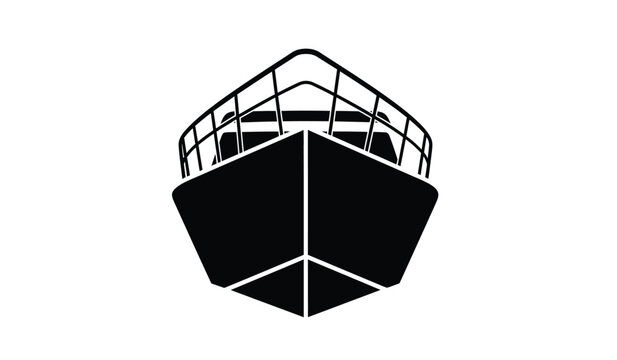 Black silhouette of a cargo ship or barge with a railing on top