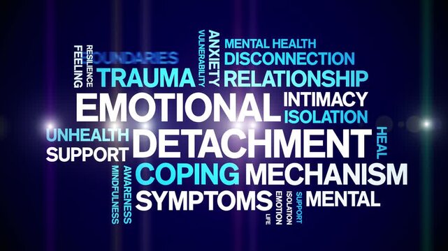 Emotional Detachment animated word cloud-text design animation tag kinetic typography seamless loop.