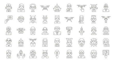 Collection of various cartoon-style medieval and fantasy character icons. © Story