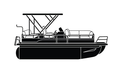 Black silhouette of a pontoon boat with canopy © Thysl2000