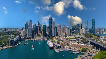 Fototapeta premium 5 February 2026 Aerial View of Sydney Harbour Circular Quay cruise Liner on a nice Summer day beautiful Sky in Sydney NSW Australia
