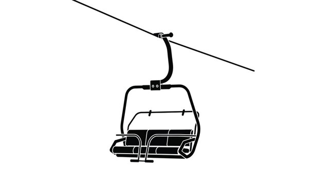 A black and white illustration of a ski lift chair on a cable
