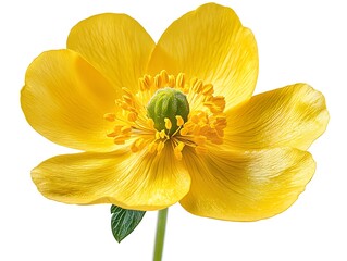 A yellow buttercup flower, isolated on white,.