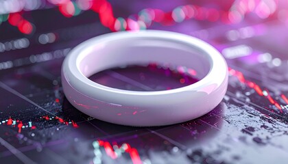 White ring on tech screen, abstract stock graph blurred background