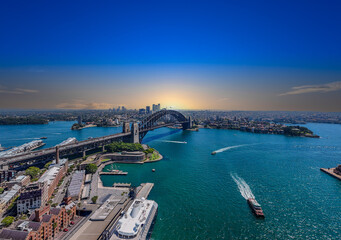 Obraz premium 5 February 2026 Aerial View of Sydney Harbour Circular Quay cruise Liner on a nice Summer day beautiful Sky in Sydney NSW Australia