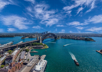 Fototapeta premium 5 February 2026 Aerial View of Sydney Harbour Circular Quay cruise Liner on a nice Summer day beautiful Sky in Sydney NSW Australia