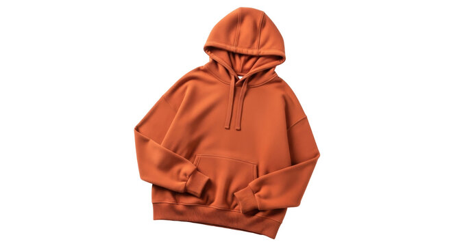 Orange hooded sweatshirt isolated PNG, casual unisex hoodie for streetwear fashion and comfortable everyday wear on transparent background