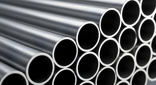 Metal Pipes Stacked in Order Displaying Engineering and Architecture Strength