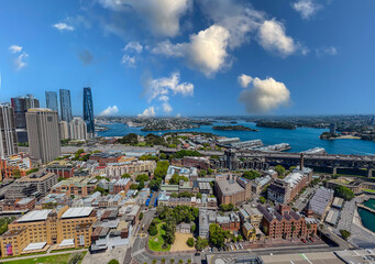 Obraz premium 5 February 2026 Aerial View of Sydney Harbour Circular Quay cruise Liner on a nice Summer day beautiful Sky in Sydney NSW Australia