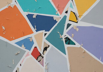Deconstructed Pastel Geometric Fragments on Distressed Wall. Broken Abstract Shapes. Artfully Chaotic 90s Y2K Background