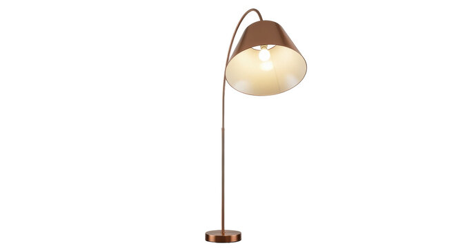 Elegant bronze floor lamp with cone shade isolated PNG, modern lighting fixture for living room or bedroom on transparent background