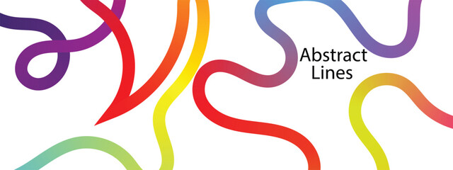 Obraz premium Abstract gradient line set colorful curved editable stroke, wave, gradient, rainbow, kids, fun design elements.