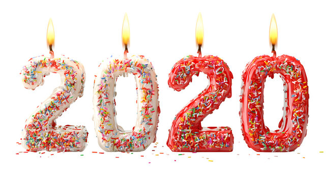 2020, New Year, Cake Candles, Colorful Sprinkles, Celebration Decor