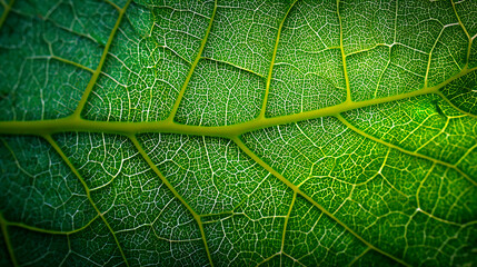 Fototapeta premium Illuminated Green Leaf Texture with Prominent Vein Network