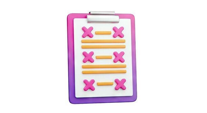3D Checklist with Pink X Marks and Orange Lines