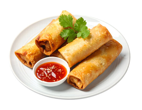 lumpia or spring roll filled with stir-fried bamboo shoots isolated on transparent png