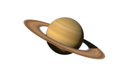 Saturn planet with rings isolated PNG on transparent background, detailed gas giant with colorful bands and shadows for space exploration © Hugo