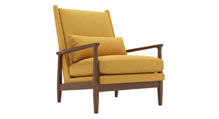 Fototapeta premium Mid-century modern yellow armchair isolated PNG, stylish lounge chair with wooden frame for living room and home decor