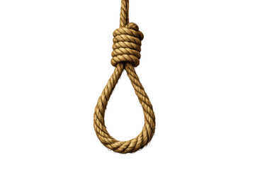 Noose creating a frightening loop of rope. Depicting the dark themes of death, suicide, danger. Transparent background