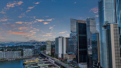 Naklejka premium 5 February 2026 Aerial View of Sydney CBD High rise buildings on Sydney Harbour Circular Quay on a nice Summer day beautiful Sky in Sydney NSW Australia