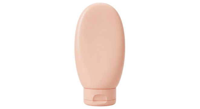 Peach-colored cosmetic tube isolated PNG on transparent background, blank container for lotion, cream, or gel product packaging mockup