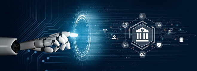 Naklejka premium Artificial intelligence enhances financial services and digital banking infrastructure for secure transactions Parse