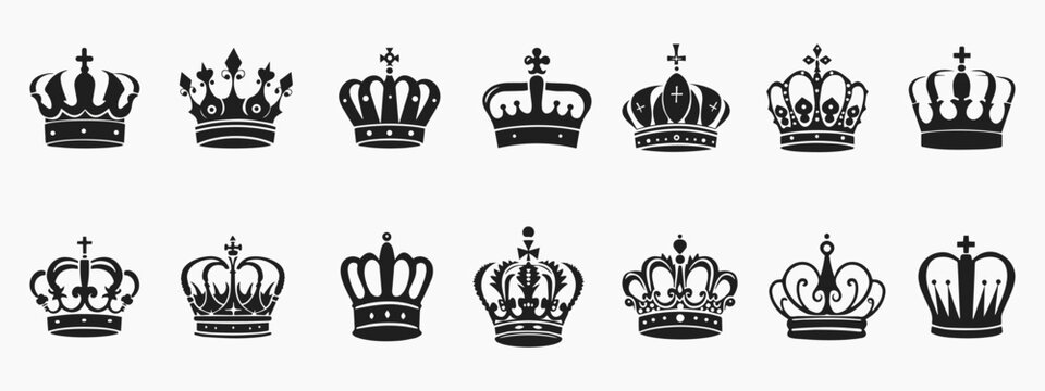 Set of black crown icons. Black crown symbol collection
