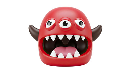 Naklejka premium 3D Rendered Red Cartoon Monster with Three Eyes and Horns
