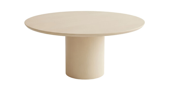 Round beige dining table isolated PNG on transparent background, modern furniture for kitchen and living room interior design