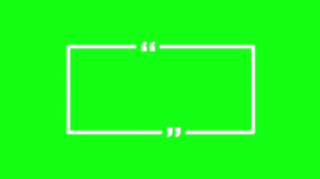 White neon rectangle quotation mark frame on bright green background quote speech bubble