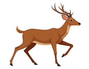 Cartoon illustration of a brown male deer walking with antlers