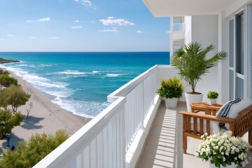 Fototapeta premium Balcony ocean view facing tropical beach resort