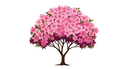 Obraz premium Vibrant vector illustration of a blooming azalea tree with lush pink blossoms against a clean white background, symbolizing springtime beauty and