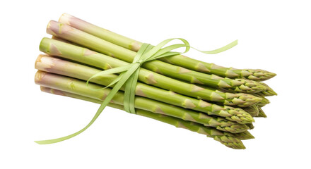 Fresh green asparagus tied with ribbon isolated PNG, healthy spring vegetable for cooking and gourmet food preparation on transparent background