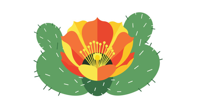 Vibrant blooming cactus flower illustration featuring desert plant vitality and colorful petals against a clean white backdrop a symbol of arid beauty