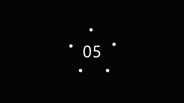5 second digital count up timer from 0 to 5 seconds with transparent background in 4k animation with alpha channel. 