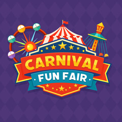 Carnival fun fair logo badge with circus tent and amusement icons © Mubashshir