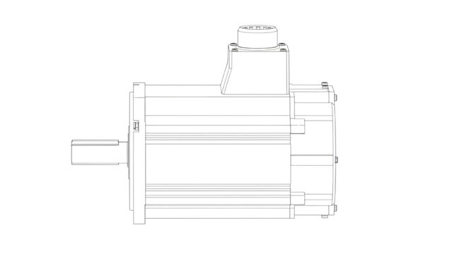 Servo Motor Side View Line Art Engineering Drawing on White Background