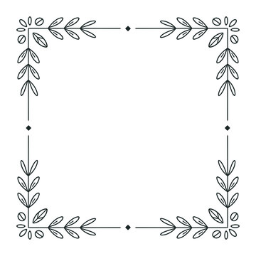A simple, elegant square frame design featuring symmetrical leaves and decorative elements.