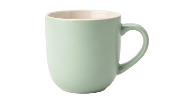 Light green ceramic mug isolated PNG, minimalist design for coffee or tea on transparent background