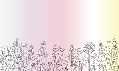 Outline Drawing of Wildflowers on Gradient Background